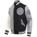 NBA DETROIT PISTONS REVERSE FRENCH TERRY MEN'S VARSITY JACKET (BLACK/GRAY/EGGSHELL)