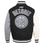 NBA DETROIT PISTONS REVERSE FRENCH TERRY MEN'S VARSITY JACKET (BLACK/GRAY/EGGSHELL)