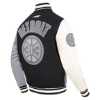 NBA DETROIT PISTONS REVERSE FRENCH TERRY MEN'S VARSITY JACKET (BLACK/GRAY/EGGSHELL)