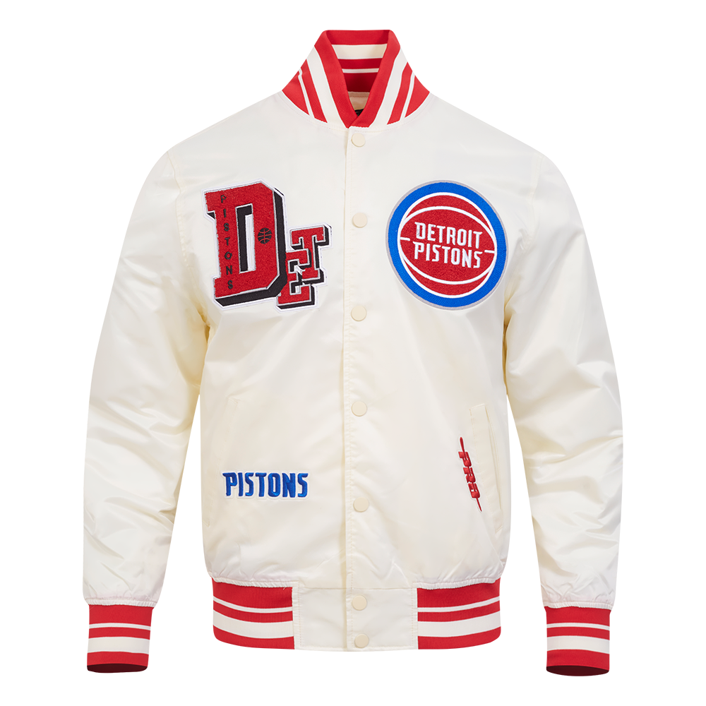 NBA DETROIT PISTONS BEST OF MEN'S RIB SATIN JACKET (EGGSHELL/ RED)