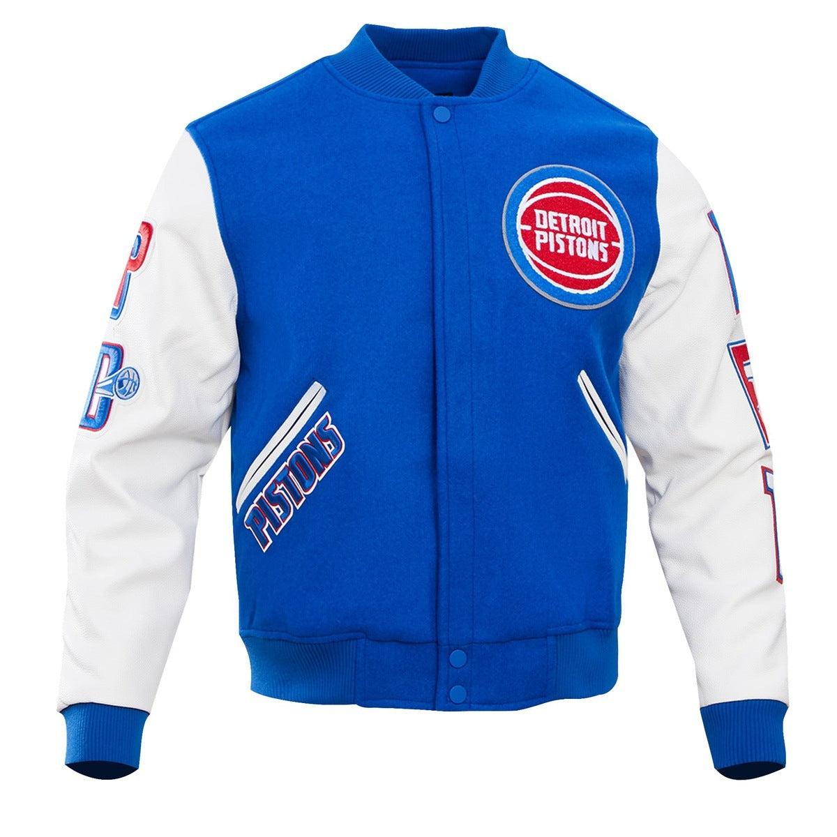 NBA DETROIT PISTONS CLASSIC BLOUSON COLLÉGIAL EN LAINE POUR HOMME (BLEU ROYAL/BLANC)