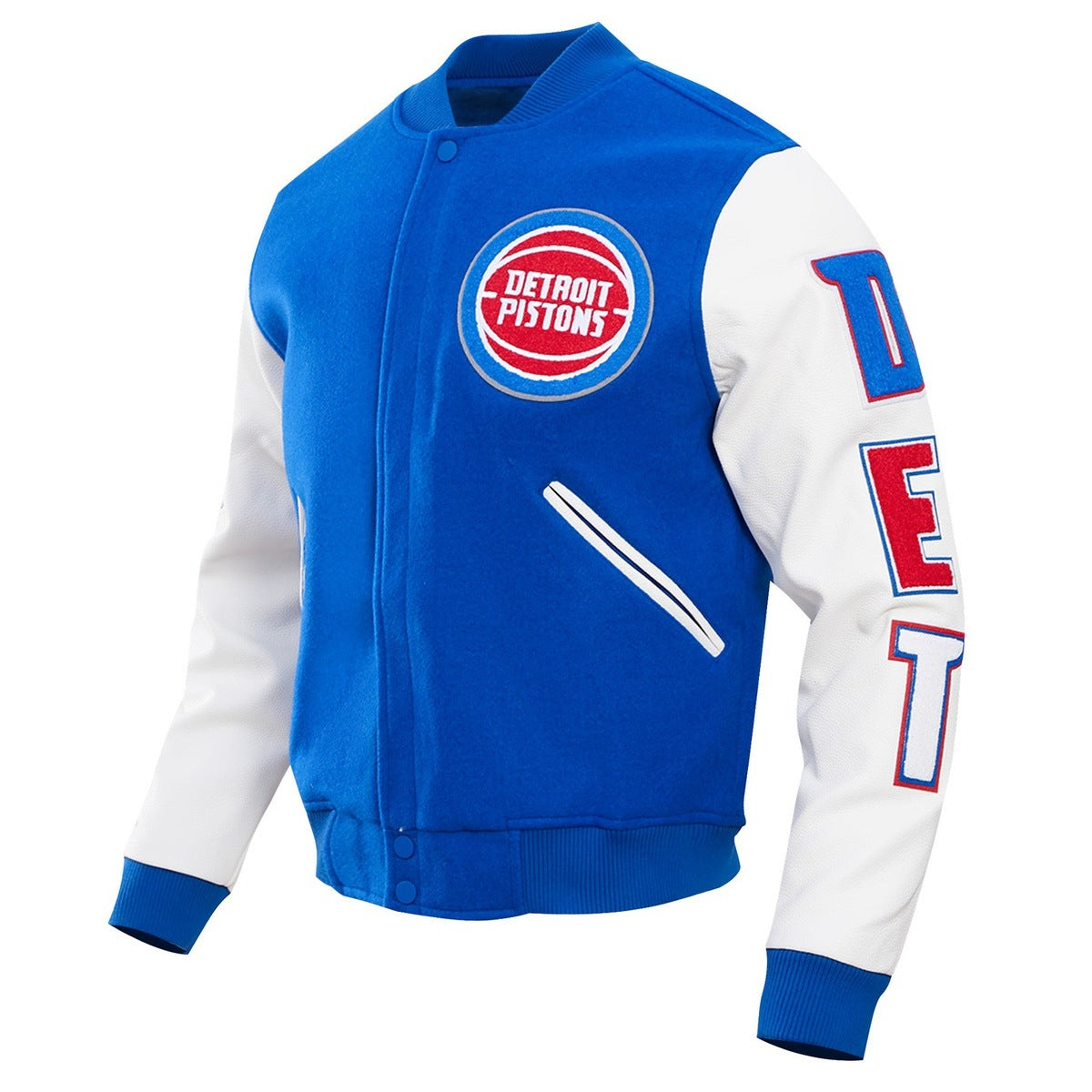 NBA DETROIT PISTONS CLASSIC BLOUSON COLLÉGIAL EN LAINE POUR HOMME (BLEU ROYAL/BLANC)