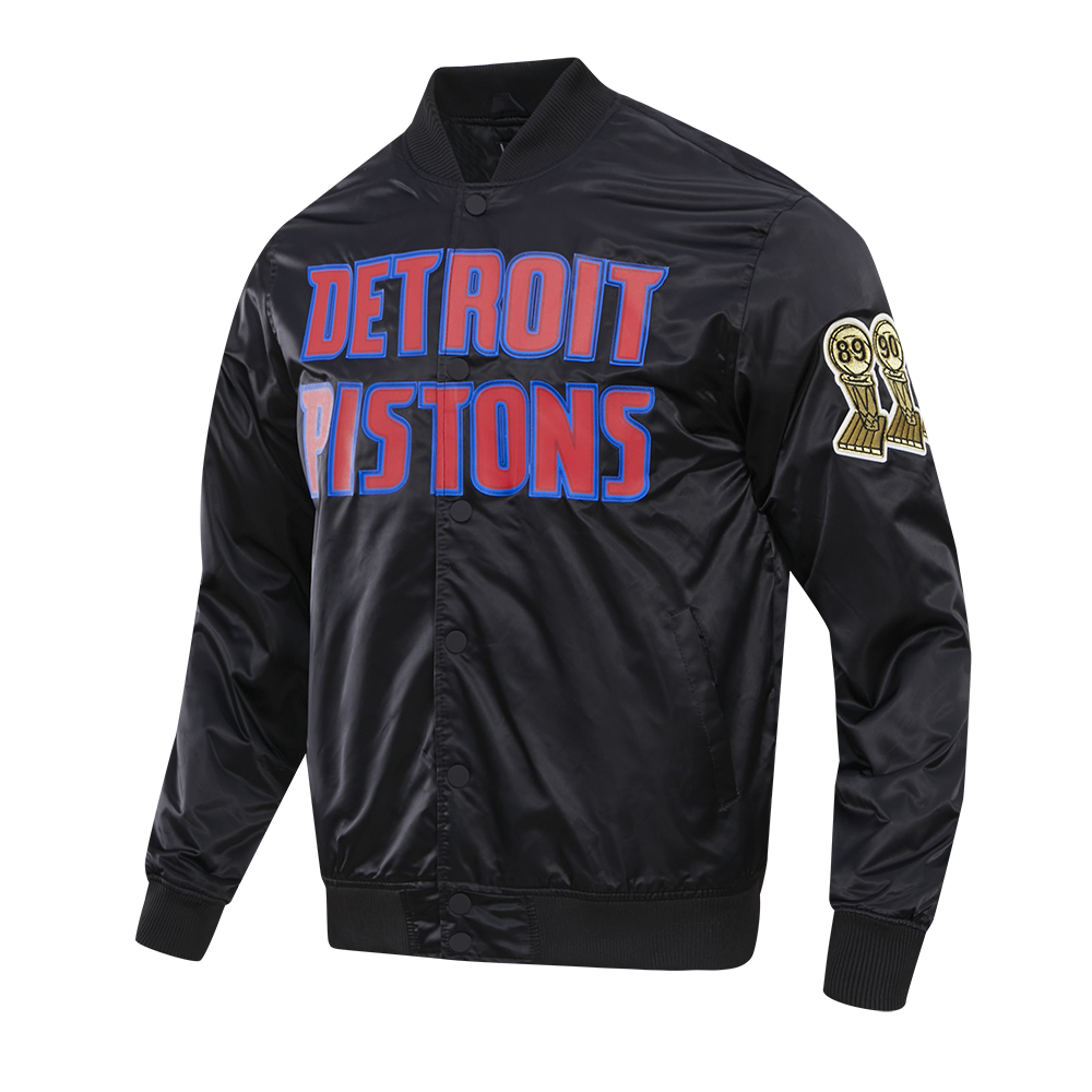 NBA DETROIT PISTONS BIG LOGO MEN'S SATIN JACKET (BLACK)