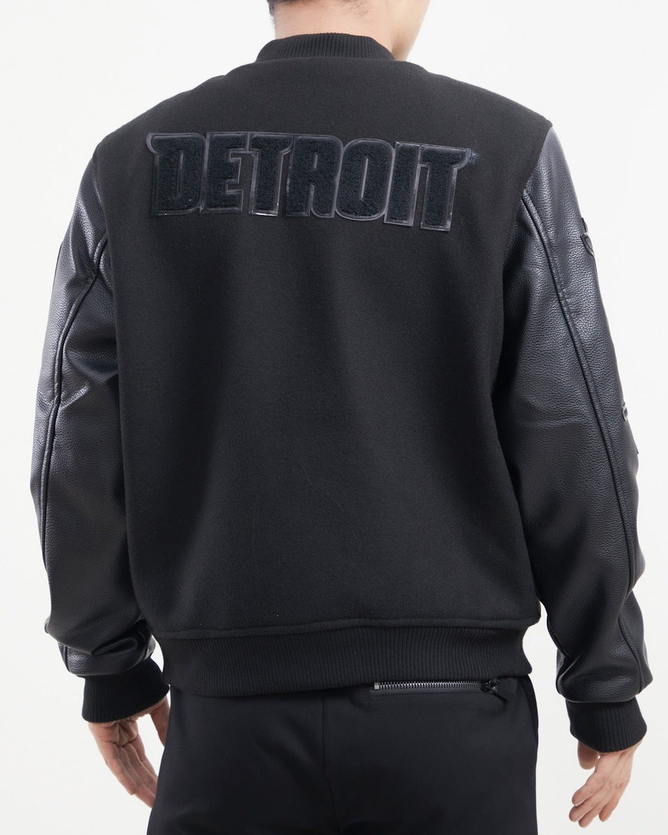NBA DETROIT PISTONS TRIPLE BLACK WOOL MEN'S VARSITY JACKET (TRIPLE BLACK)