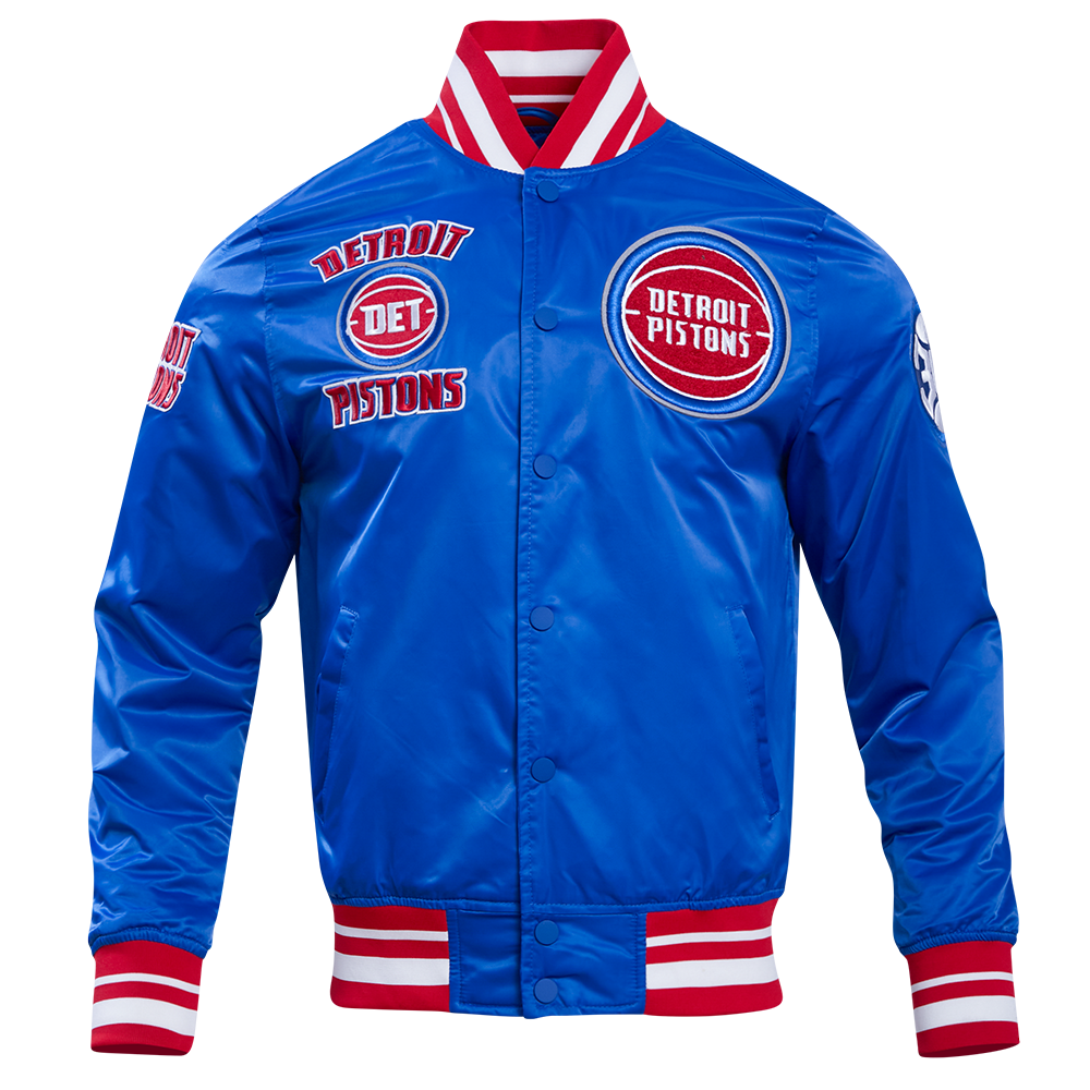 NBA DETROIT PISTONS RETRO CLASSIC MEN'S RIB SATIN JACKET (ROYAL BLUE/RED)