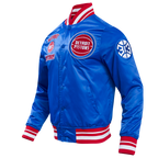 NBA DETROIT PISTONS RETRO CLASSIC MEN'S RIB SATIN JACKET (ROYAL BLUE/RED)