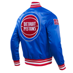 NBA DETROIT PISTONS RETRO CLASSIC MEN'S RIB SATIN JACKET (ROYAL BLUE/RED)