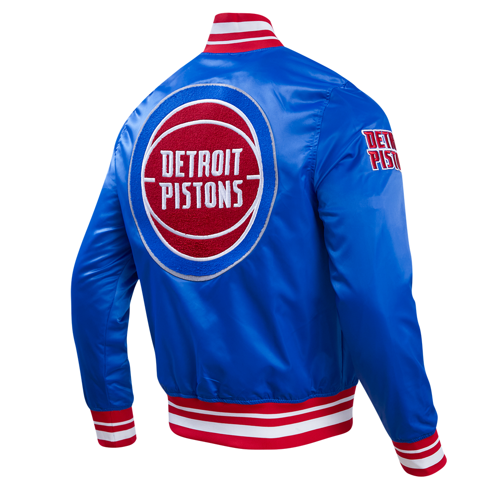 NBA DETROIT PISTONS RETRO CLASSIC MEN'S RIB SATIN JACKET (ROYAL BLUE/RED)