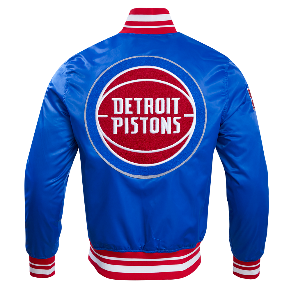 NBA DETROIT PISTONS RETRO CLASSIC MEN'S RIB SATIN JACKET (ROYAL BLUE/RED)