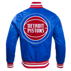 NBA DETROIT PISTONS RETRO CLASSIC MEN'S RIB SATIN JACKET (ROYAL BLUE/RED)