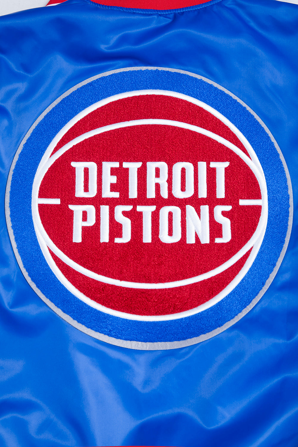 NBA DETROIT PISTONS RETRO CLASSIC MEN'S RIB SATIN JACKET (ROYAL BLUE/RED)