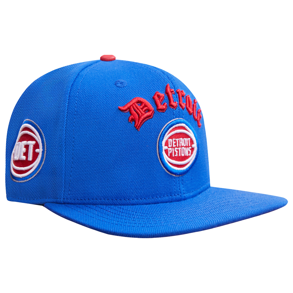 NBA DETROIT PISTONS OLD ENGLISH UNISEX 6 PANEL SNAPBACK HAT (ROYAL BLUE)