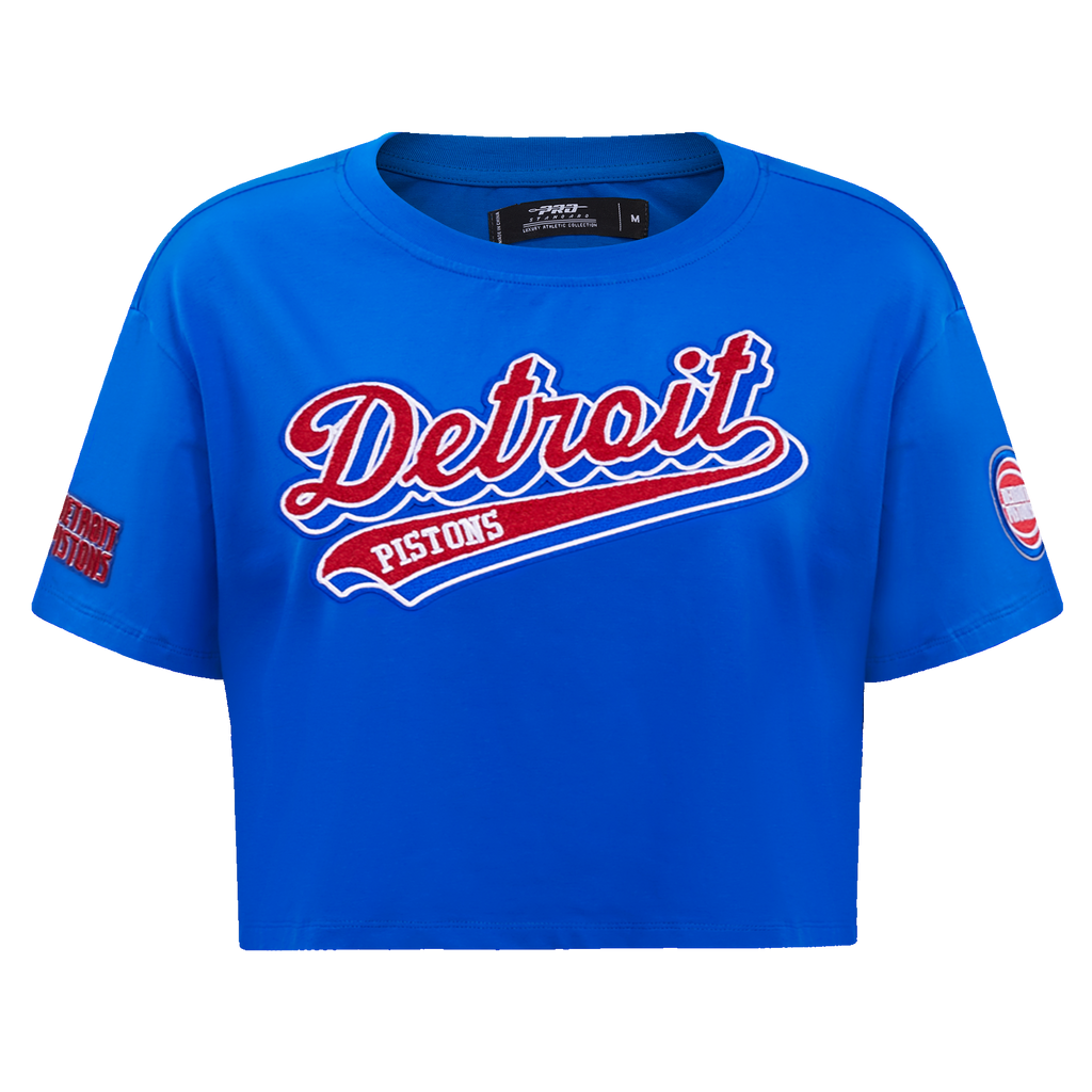 NBA DETROIT PISTONS SCRIPT TAIL WOMEN'S SINGLE JERSEY BOXY TEE (ROYAL BLUE)