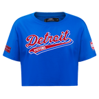 NBA DETROIT PISTONS SCRIPT TAIL WOMEN'S SINGLE JERSEY BOXY TEE (ROYAL BLUE)