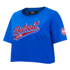 NBA DETROIT PISTONS SCRIPT TAIL WOMEN'S SINGLE JERSEY BOXY TEE (ROYAL BLUE)