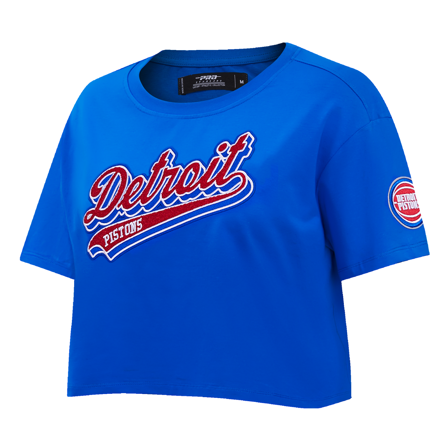 NBA DETROIT PISTONS SCRIPT TAIL WOMEN'S SINGLE JERSEY BOXY TEE (ROYAL BLUE)