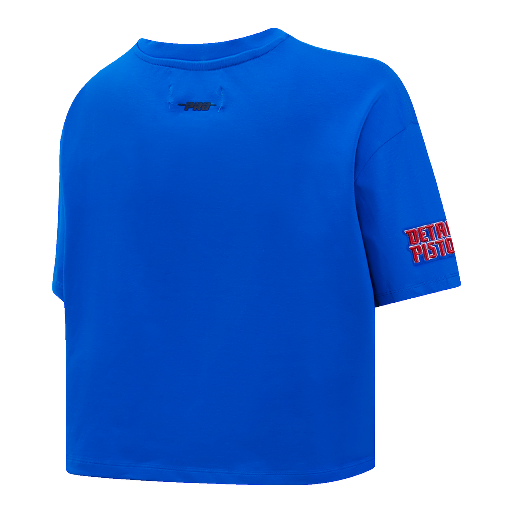 NBA DETROIT PISTONS SCRIPT TAIL WOMEN'S SINGLE JERSEY BOXY TEE (ROYAL BLUE)