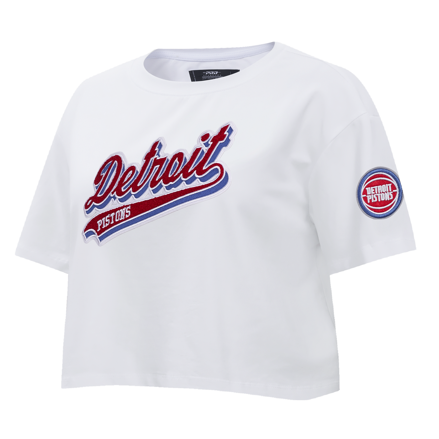 NBA DETROIT PISTONS SCRIPT TAIL WOMEN'S SINGLE JERSEY BOXY TEE (WHITE)