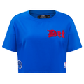 NBA DETROIT PISTONS OLD ENGLISH T-SHIRT EN JERSEY SIMPLE À COUPE CARRÉE POUR FEMME (BLEU ROYAL)