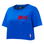 NBA DETROIT PISTONS OLD ENGLISH T-SHIRT EN JERSEY SIMPLE À COUPE CARRÉE POUR FEMME (BLEU ROYAL)