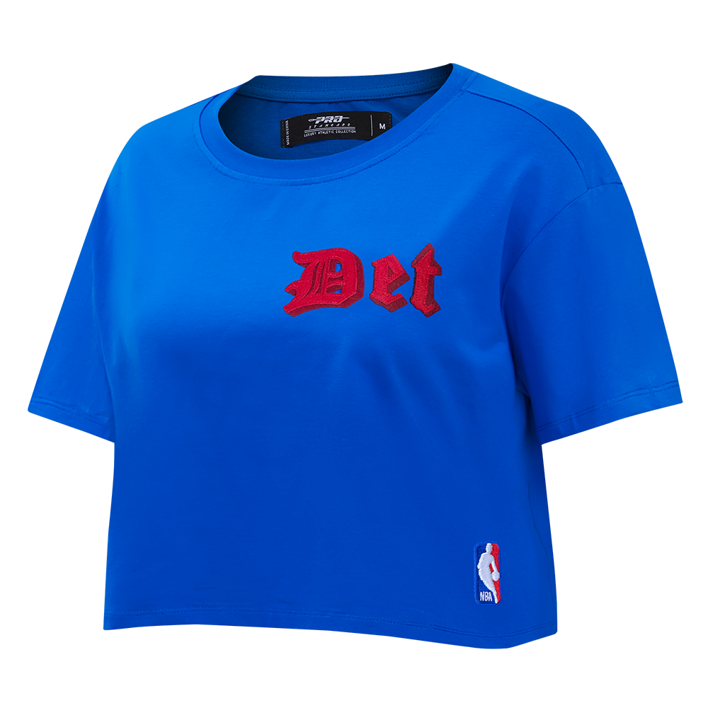 NBA DETROIT PISTONS OLD ENGLISH WOMEN'S SJ BOXY TEE (ROYAL BLUE)