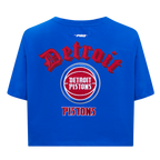 NBA DETROIT PISTONS OLD ENGLISH T-SHIRT EN JERSEY SIMPLE À COUPE CARRÉE POUR FEMME (BLEU ROYAL)