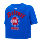 NBA DETROIT PISTONS OLD ENGLISH T-SHIRT EN JERSEY SIMPLE À COUPE CARRÉE POUR FEMME (BLEU ROYAL)