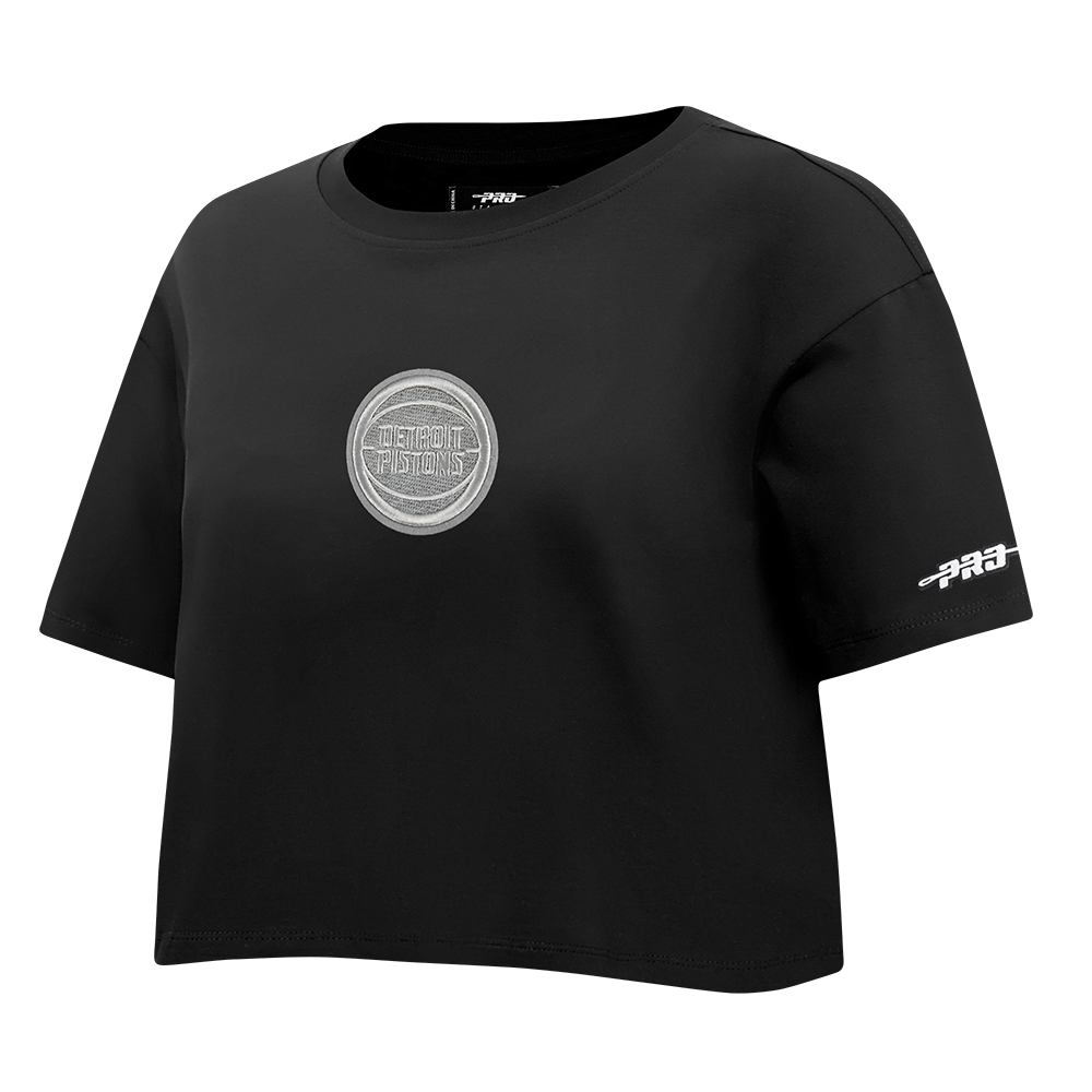 NBA DETROIT PISTONS REVERSE FRENCH TERRY WOMEN'S SINGLE JERSEY BOXY TEE (BLACK)