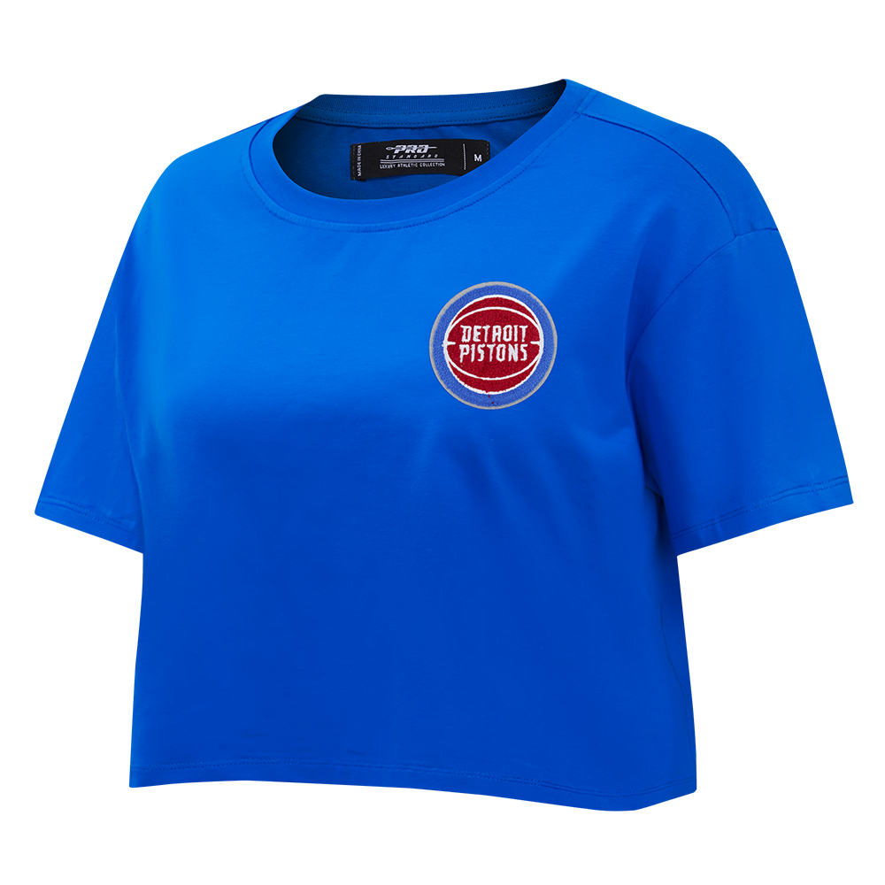 NBA DETROIT PISTONS CLASSIC CHENILLE WOMEN'S SJ BOXY TEE (ROYAL BLUE)
