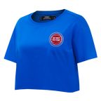 NBA DETROIT PISTONS CLASSIC CHENILLE WOMEN'S SJ BOXY TEE (ROYAL BLUE)