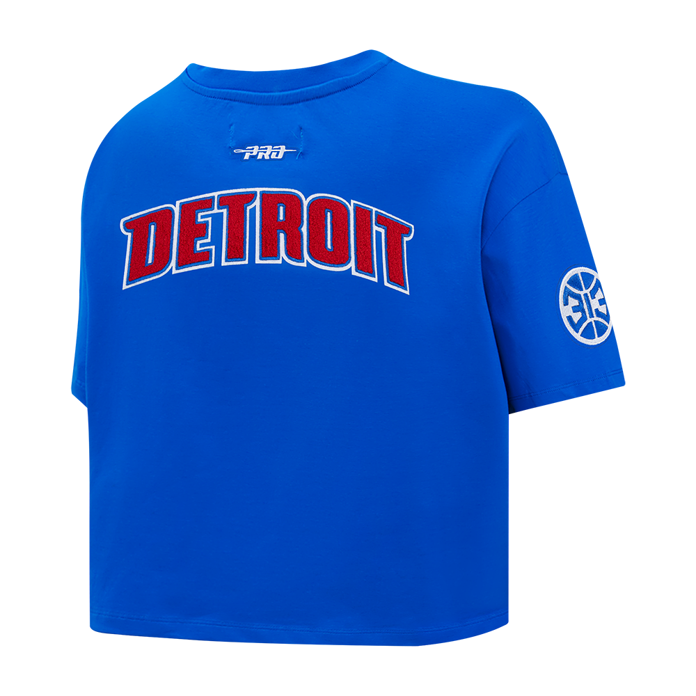 NBA DETROIT PISTONS CLASSIC CHENILLE WOMEN'S SJ BOXY TEE (ROYAL BLUE)