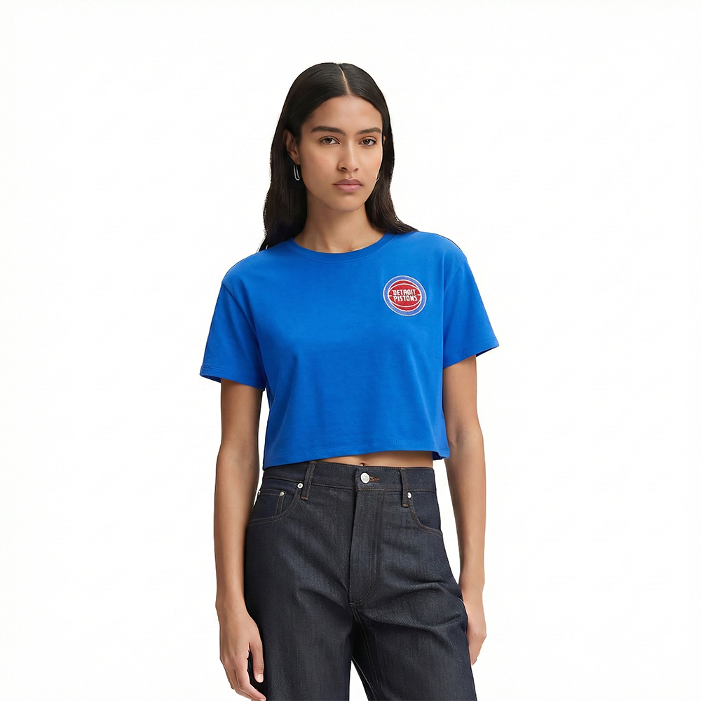 NBA DETROIT PISTONS CLASSIC CHENILLE WOMEN'S SJ BOXY TEE (ROYAL BLUE)