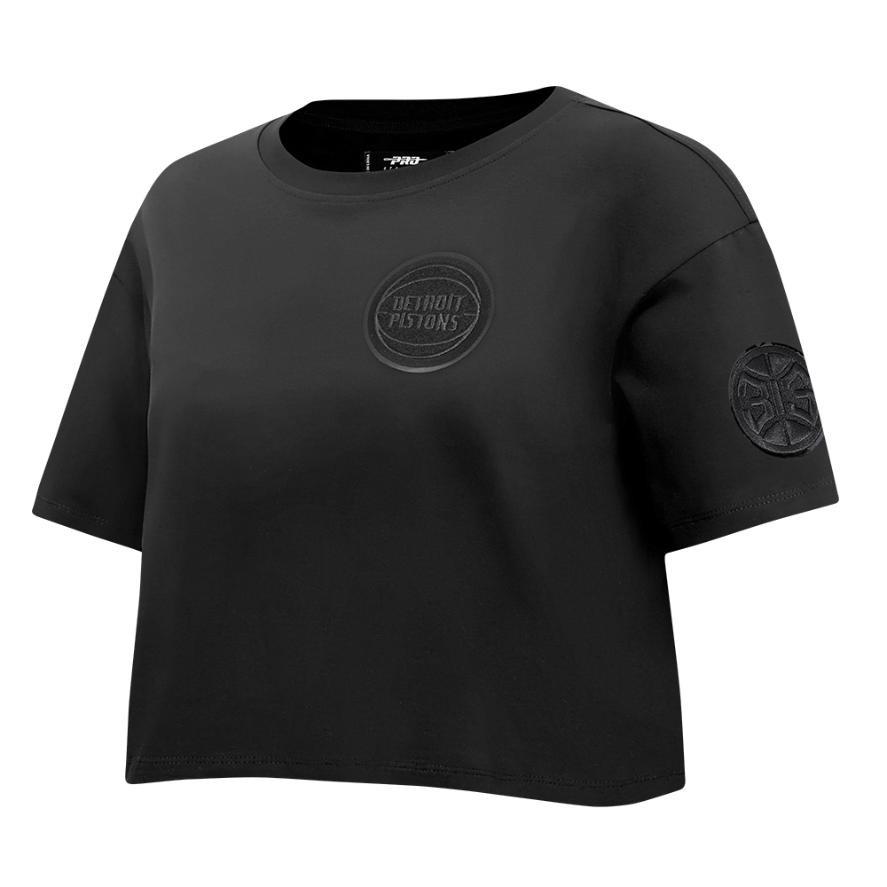 NBA DETROIT PISTONS TRIPLE BLACK WOMEN'S SINGLE JERSEY BOXY TEE (TRIPLE BLACK)
