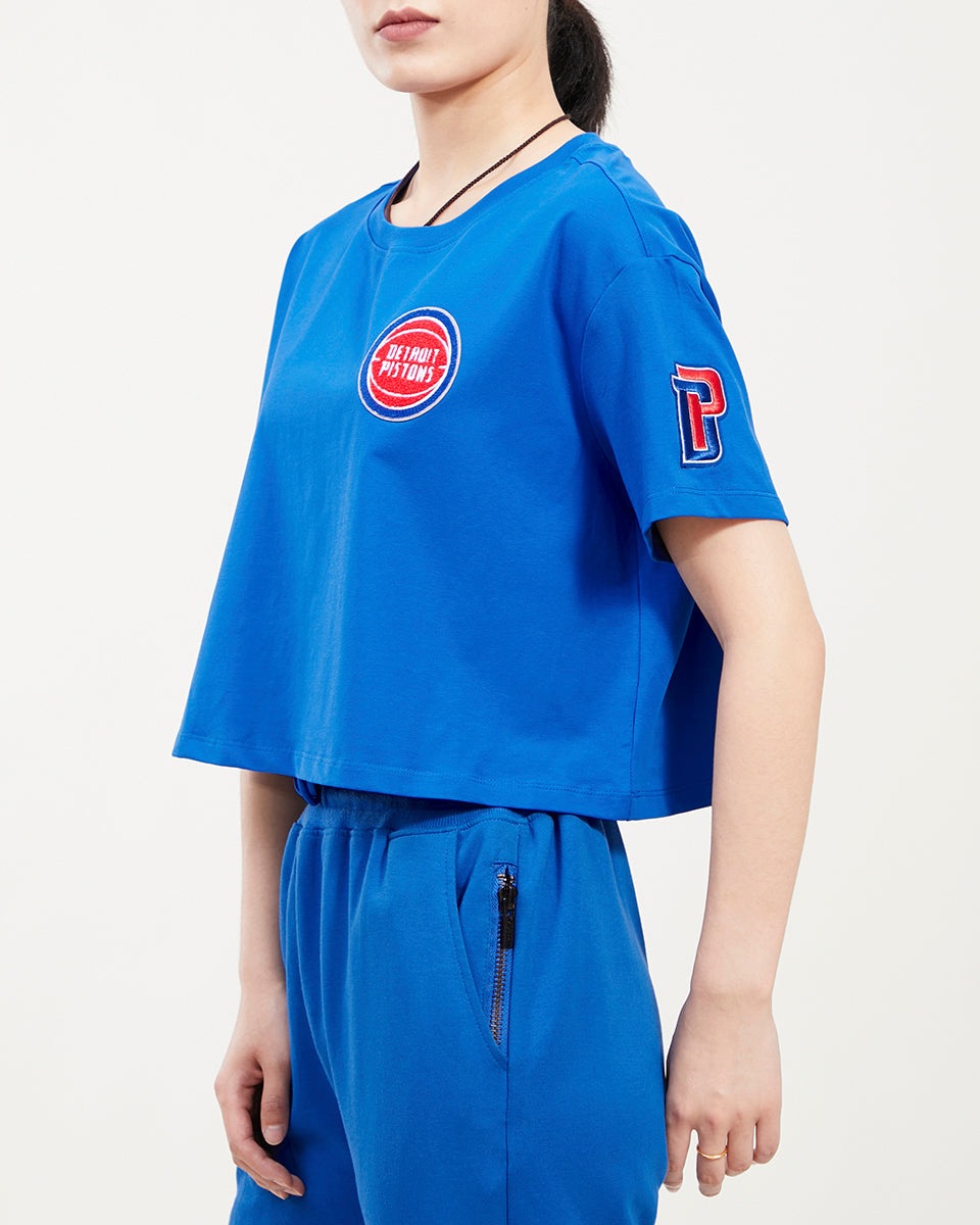 NBA DETROIT PISTONS CLASSIC T-SHIRT À COUPE CARRÉE POUR FEMME (BLEU ROYAL)