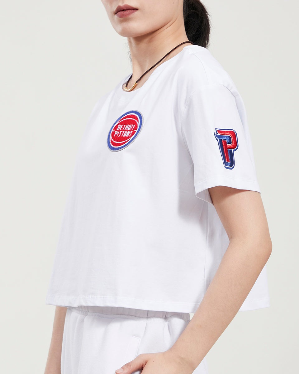 T-shirt boxy classique NBA Detroit Pistons pour femme (blanc)