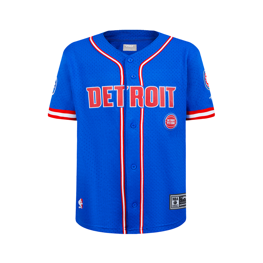 NBA DETROIT PISTONS CLASSIC BIG BOY'S MESH BUTTON DOWN SHIRT (ROYAL BLUE/RED)