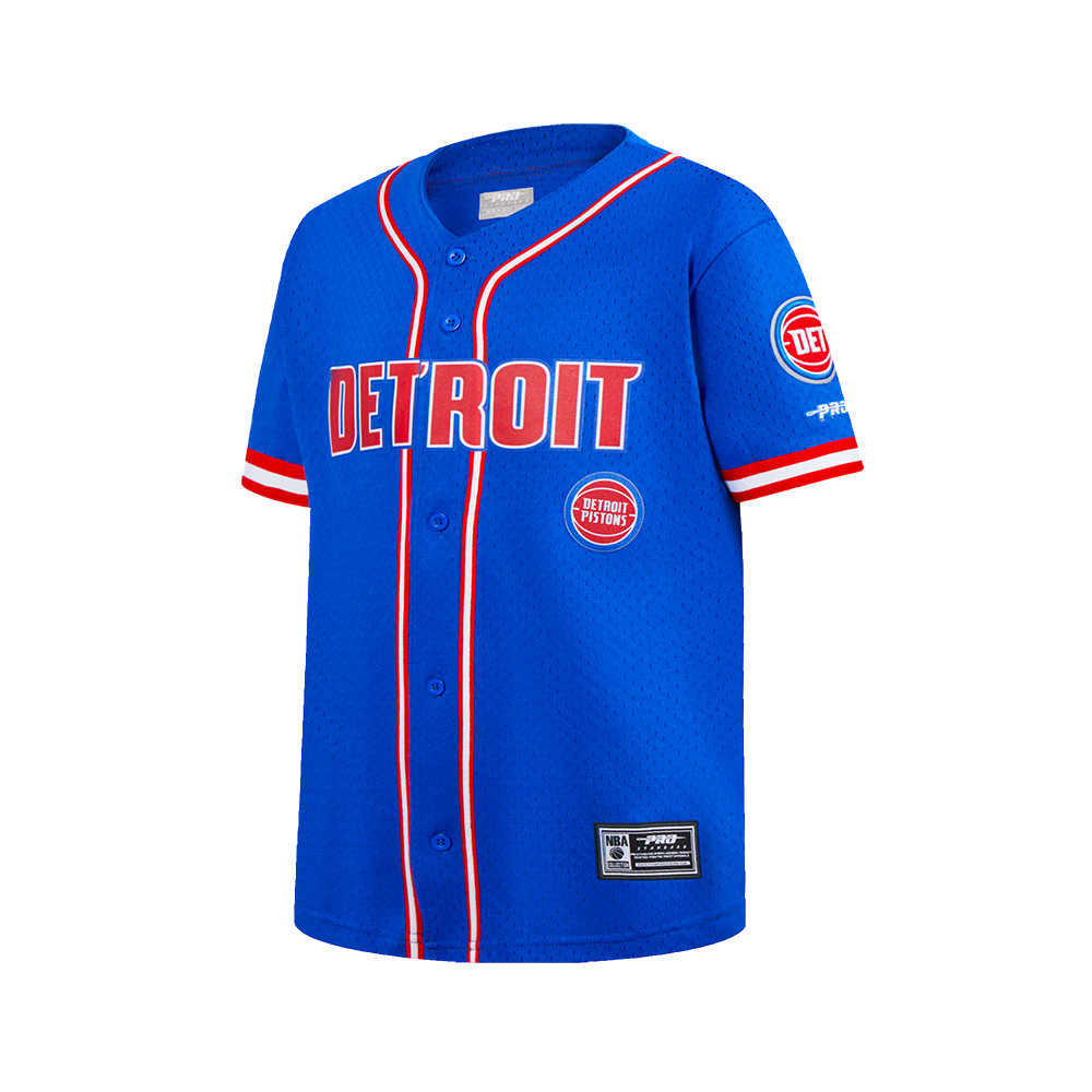 NBA DETROIT PISTONS CLASSIC BIG BOY'S MESH BUTTON DOWN SHIRT (ROYAL BLUE/RED)
