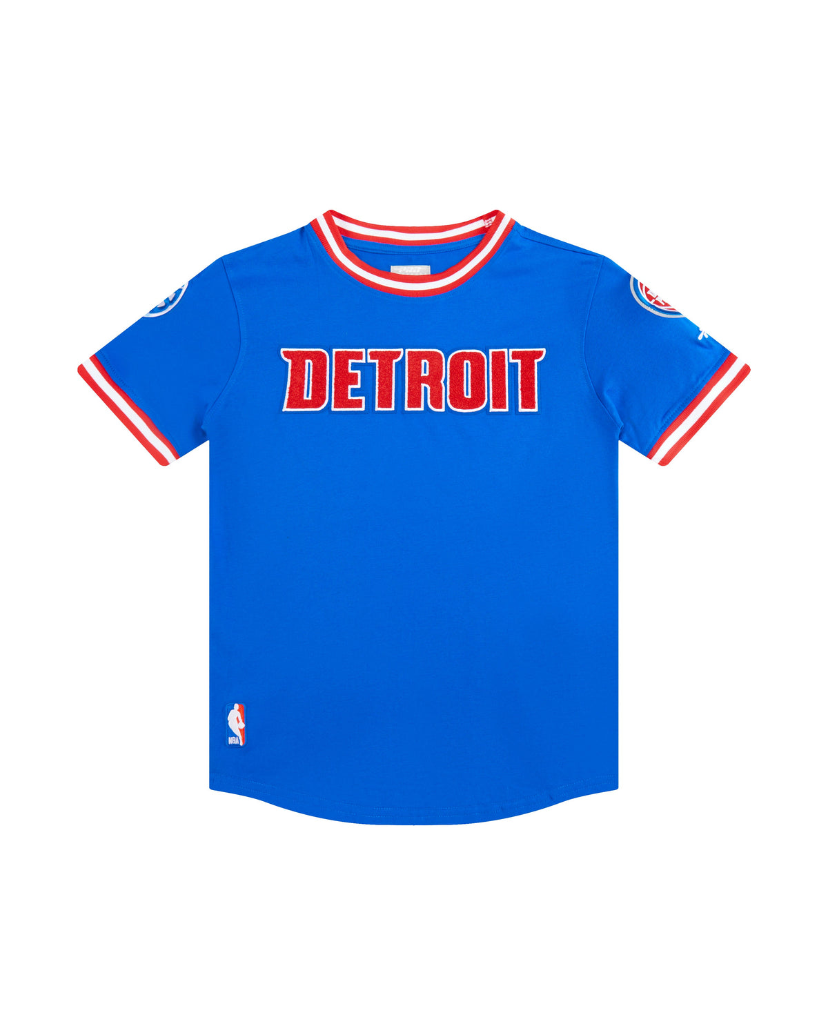 NBA DETROIT PISTONS CLASSIC BIG BOY'S SHORT SLEEVE STRIPED RIB TEE (ROYAL BLUE/RED)