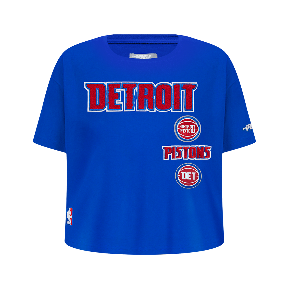 NBA DETROIT PISTONS RETRO CLASSIC BIG GIRL'S SHORT SLEEVE BOXY TEE (ROYAL BLUE)