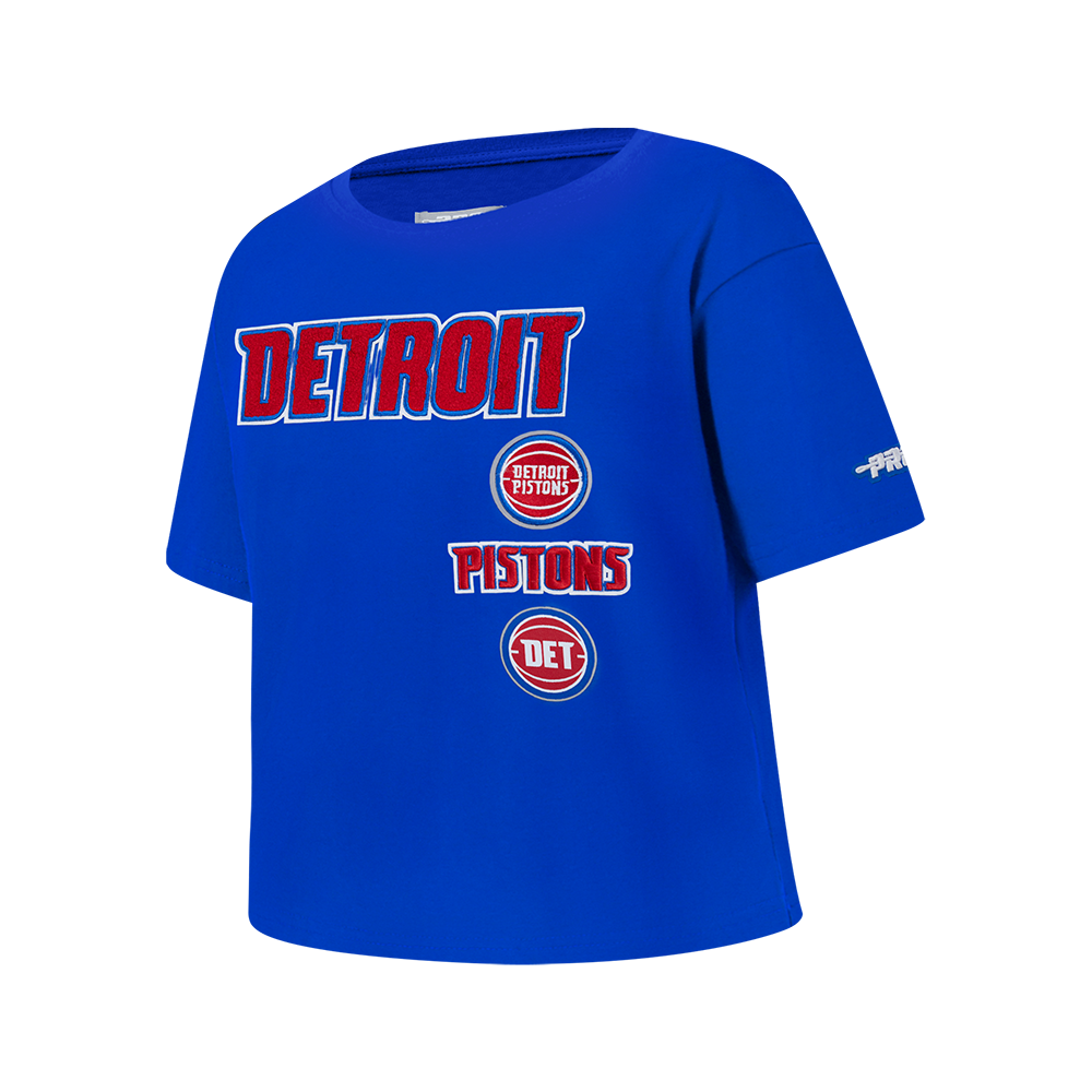 NBA DETROIT PISTONS RETRO CLASSIC BIG GIRL'S SHORT SLEEVE BOXY TEE (ROYAL BLUE)