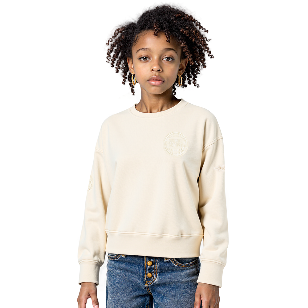 NBA DETROIT PISTONS NEUTRAL BIG GIRL'S FLC CREWNECK (EGGSHELL)
