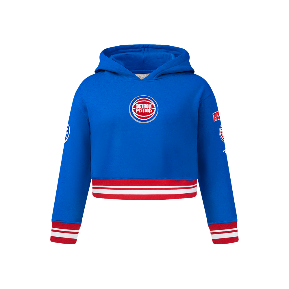 NBA DETROIT PISTONS RETRO CLASSIC BIG GIRL'S RIB FLC PO HOODIE (ROYAL BLUE/RED)