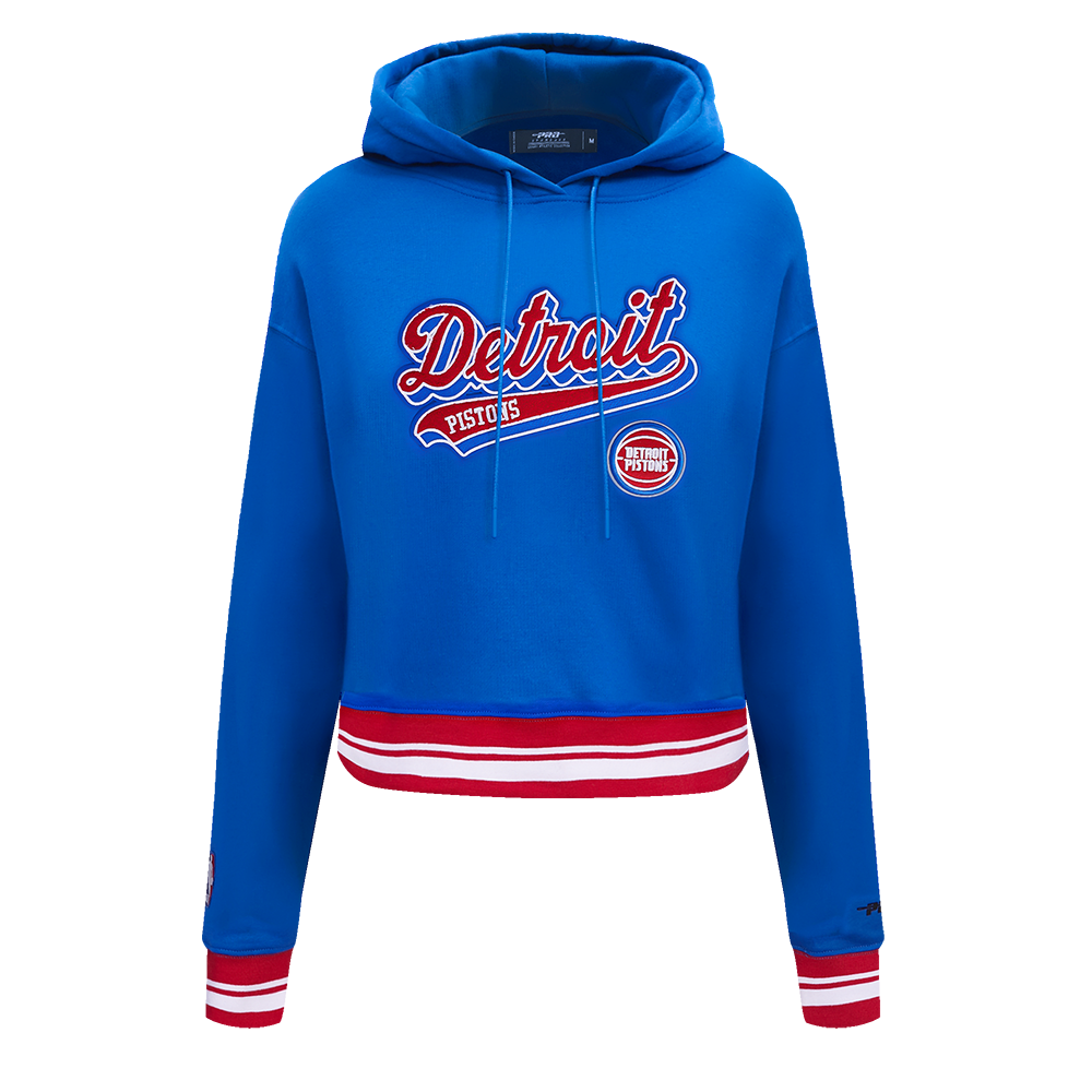 NBA DETROIT PISTONS SCRIPT TAIL CHANDAIL À CAPUCHON COURT EN MOLLETON CÔTELÉ POUR FEMME (BLEU ROYAL/ROUGE)