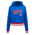 NBA DETROIT PISTONS SCRIPT TAIL CHANDAIL À CAPUCHON COURT EN MOLLETON CÔTELÉ POUR FEMME (BLEU ROYAL/ROUGE)