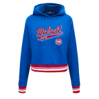 NBA DETROIT PISTONS SCRIPT TAIL CHANDAIL À CAPUCHON COURT EN MOLLETON CÔTELÉ POUR FEMME (BLEU ROYAL/ROUGE)