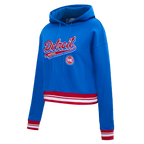 NBA DETROIT PISTONS SCRIPT TAIL CHANDAIL À CAPUCHON COURT EN MOLLETON CÔTELÉ POUR FEMME (BLEU ROYAL/ROUGE)