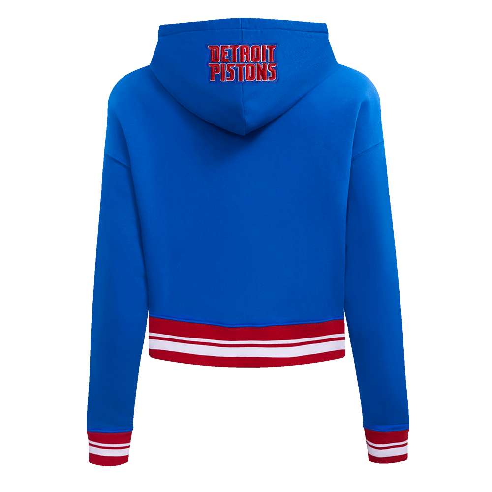 NBA DETROIT PISTONS SCRIPT TAIL CHANDAIL À CAPUCHON COURT EN MOLLETON CÔTELÉ POUR FEMME (BLEU ROYAL/ROUGE)
