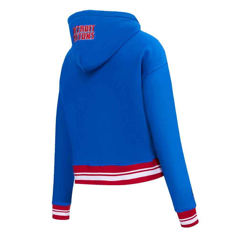 NBA DETROIT PISTONS SCRIPT TAIL CHANDAIL À CAPUCHON COURT EN MOLLETON CÔTELÉ POUR FEMME (BLEU ROYAL/ROUGE)