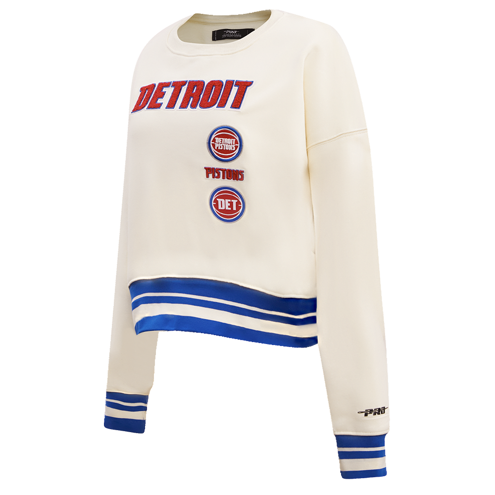 NBA DETROIT PISTONS RETRO CLASSIC WOMEN'S RIB CREWNECK (EGGSHELL/ROYAL BLUE)