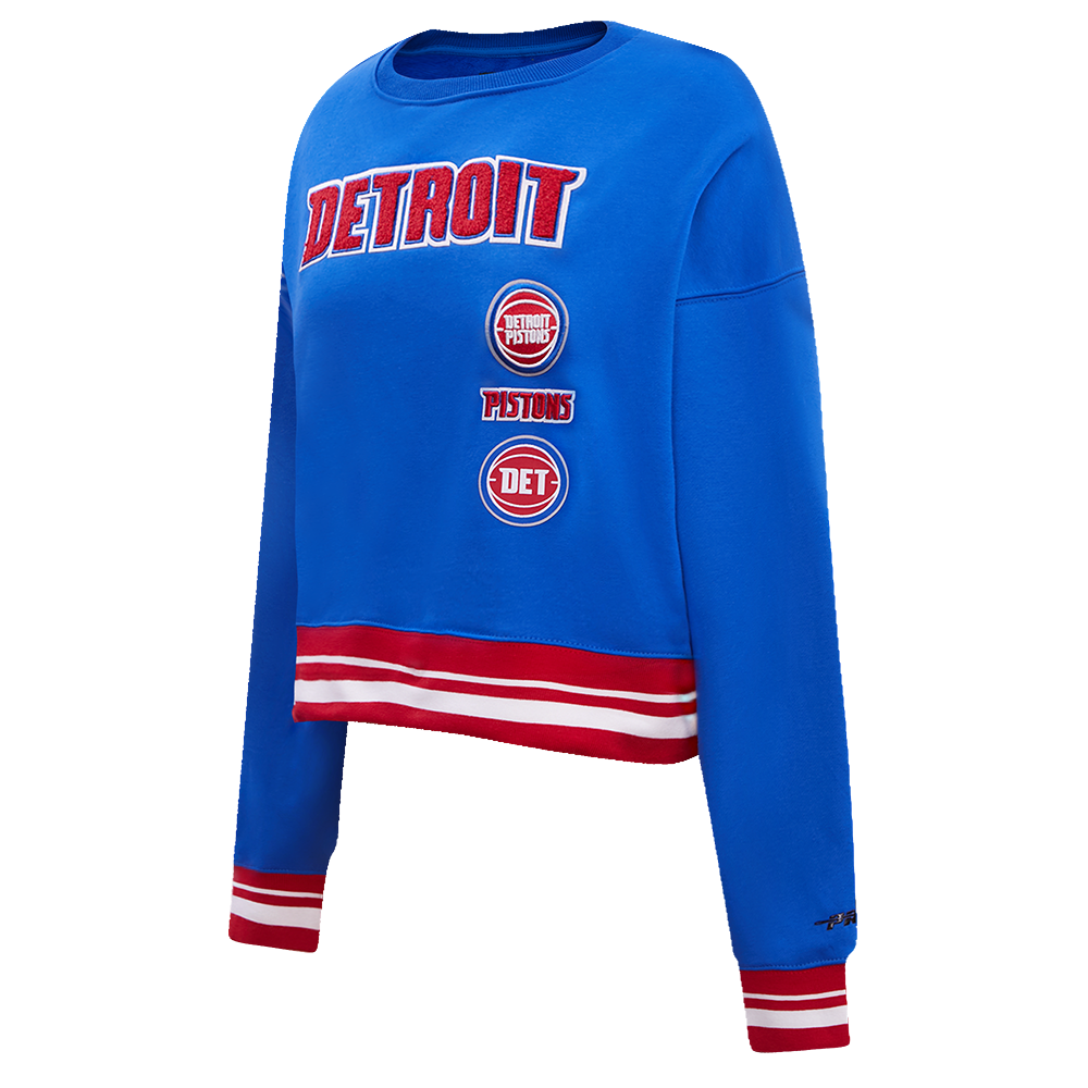 NBA DETROIT PISTONS RETRO CLASSIC WOMEN'S RIB CREWNECK (ROYAL BLUE/RED)